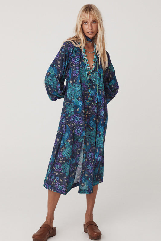 Boheme Button Through Midi Dress