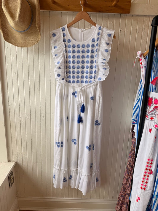 Nimo Perilla Dress - White/ Shells embroidery