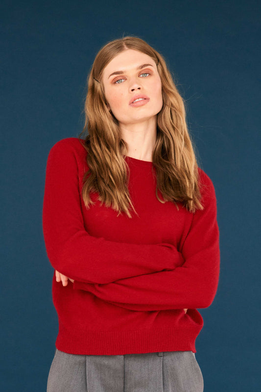 Crop Crew Sweater - Dull Red