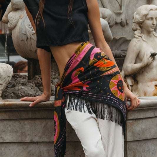 Black Freya Zodiac Silk Scarf