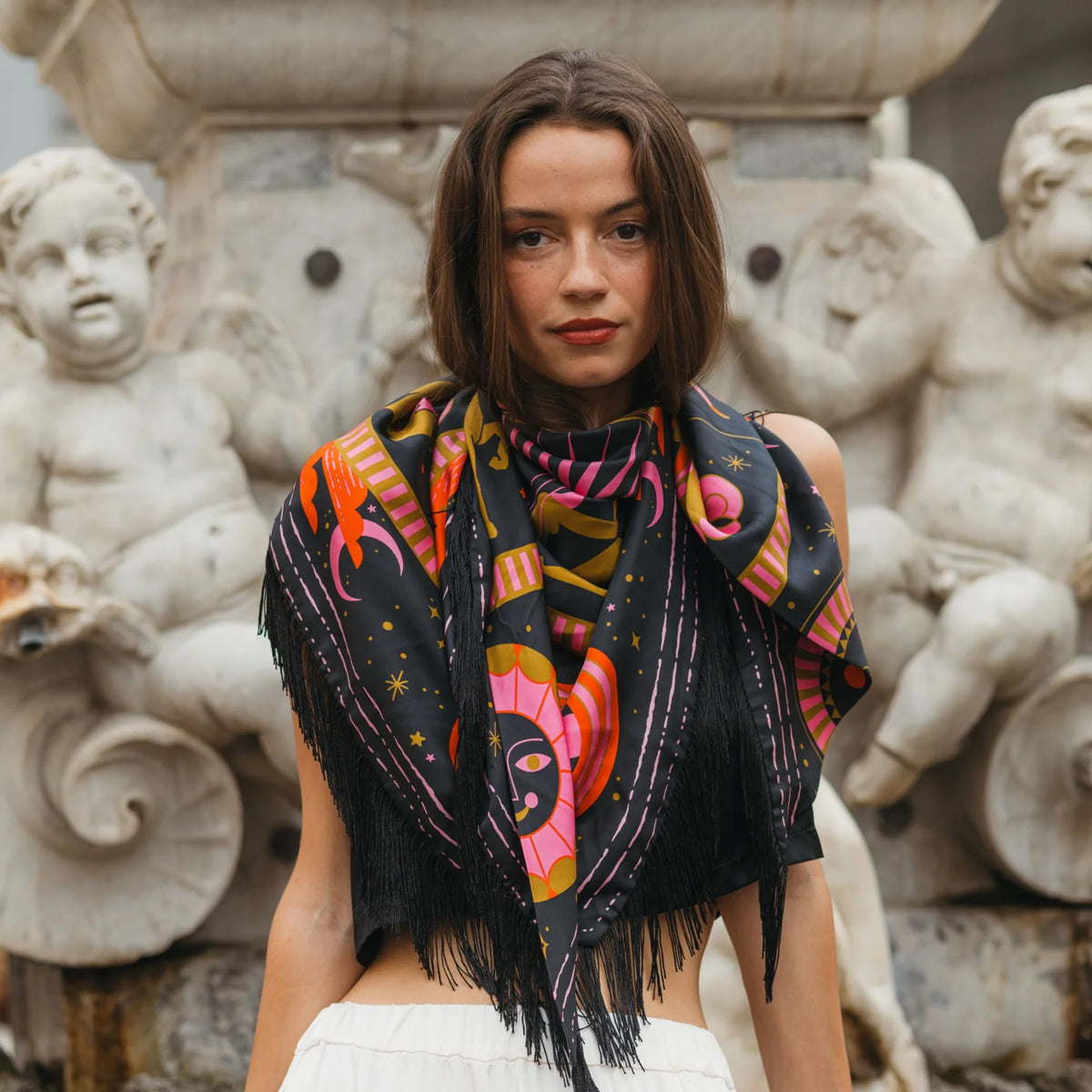 Black Freya Zodiac Silk Scarf