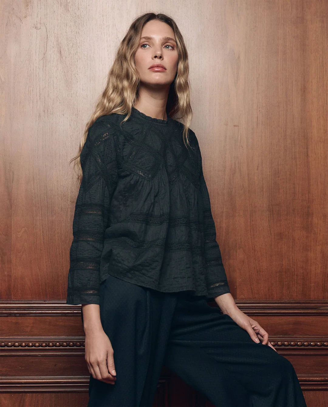 The Latice Lace Victorian Top - Black