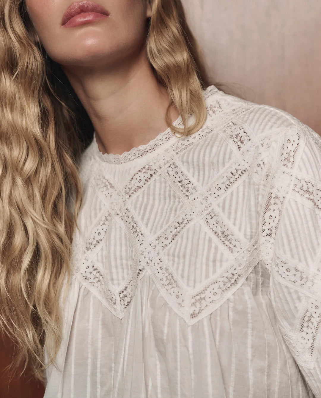 The Latice Lace Victorian Top - White