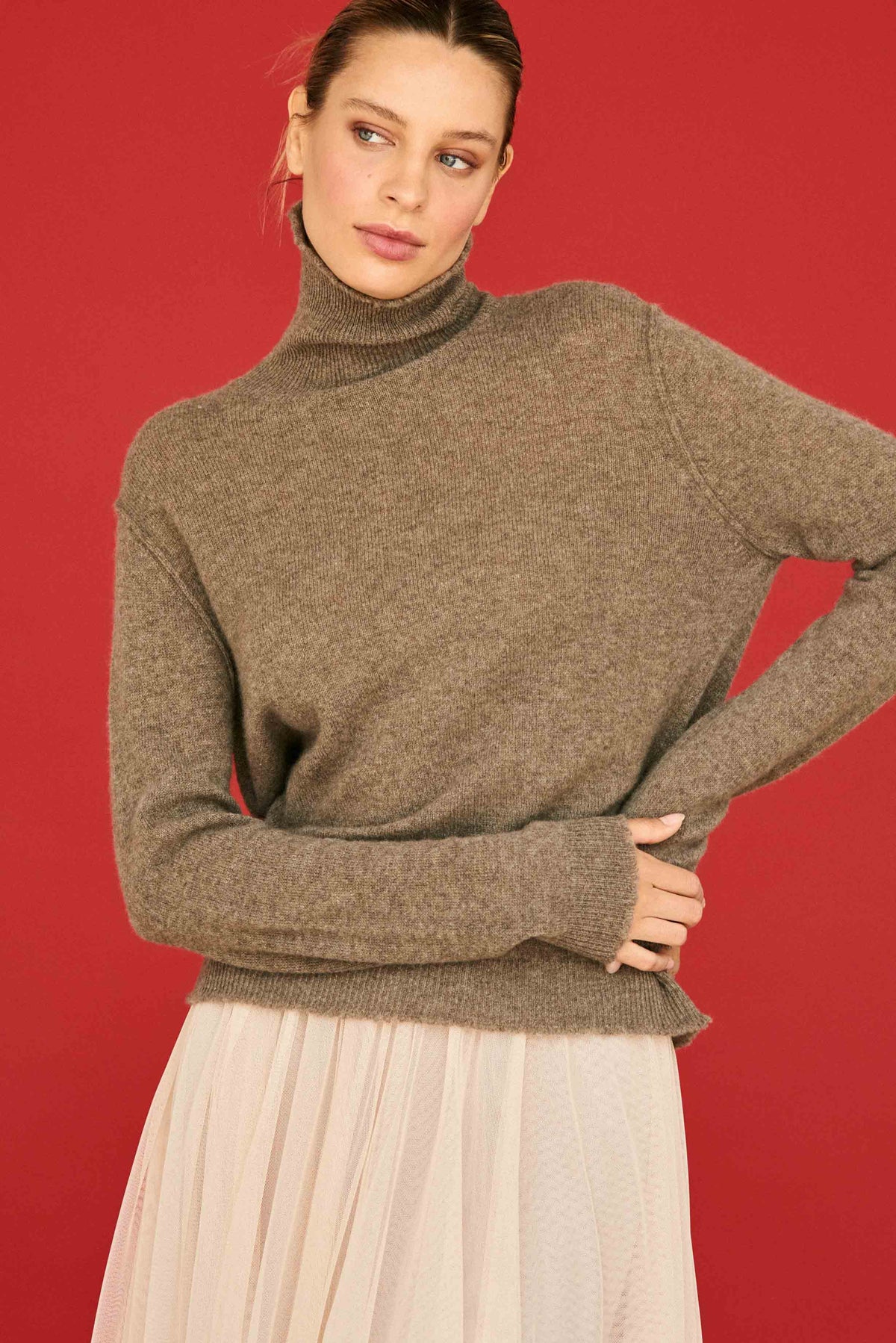 Distressed Roll Collar Sweater